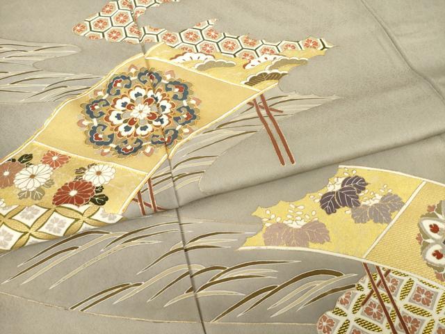 平和屋着物●豪華色留袖　友禅　駒刺繍　吉祥花文　金彩　正絹　逸品　AABH5801ck