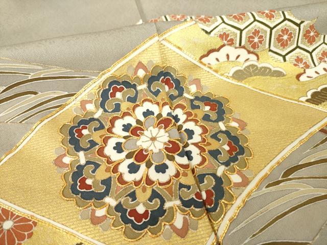 平和屋着物●豪華色留袖　友禅　駒刺繍　吉祥花文　金彩　正絹　逸品　AABH5801ck