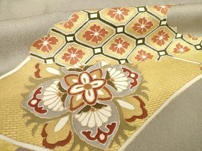 平和屋着物●豪華色留袖　友禅　駒刺繍　吉祥花文　金彩　正絹　逸品　AABH5801ck