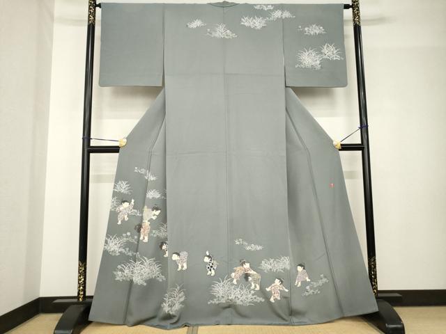平和屋着物●十日町友禅作家　関口遼一　訪問着　童子　馬とび　正絹　逸品　AABH5804ck