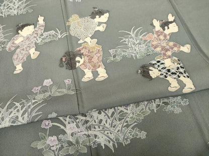 平和屋着物●十日町友禅作家　関口遼一　訪問着　童子　馬とび　正絹　逸品　AABH5804ck