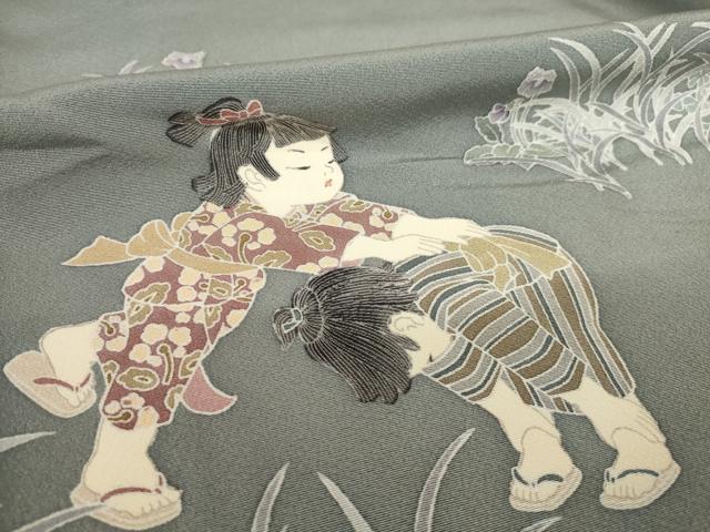 平和屋着物●十日町友禅作家　関口遼一　訪問着　童子　馬とび　正絹　逸品　AABH5804ck