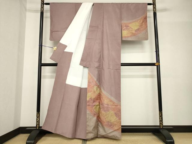 平和屋着物●本場染大島紬　訪問着　割付き風景文　鮫小紋柄　銀彩　正絹　逸品　AABH5807ck