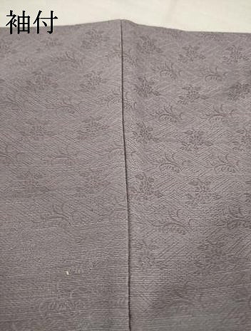 平和屋着物●お召　紗綾形地紋　葡萄鼠色　正絹　逸品　AABH5809ck