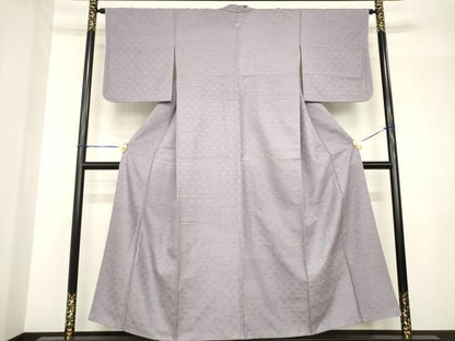 平和屋着物●お召　紗綾形地紋　葡萄鼠色　正絹　逸品　AABH5809ck