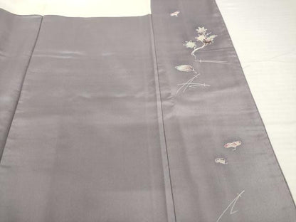 平和屋着物●お召　紗綾形地紋　葡萄鼠色　正絹　逸品　AABH5809ck