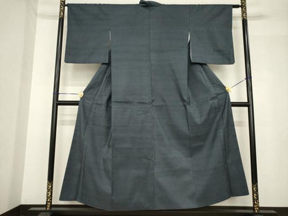平和屋着物●上質な紬　色無地　藍鉄色　正絹　逸品　AABH5814ck