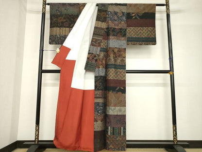 平和屋着物●小千谷紬　百柄　正絹　逸品　AABH5820ck