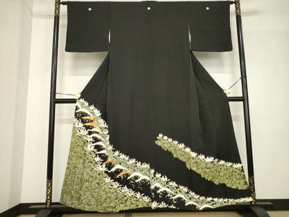 平和屋着物●豪華黒留袖　友禅　菊尽くし　正絹　逸品　AABH5822ck