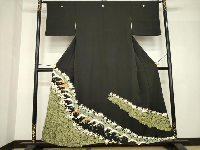 平和屋着物●豪華黒留袖　友禅　菊尽くし　正絹　逸品　AABH5822ck