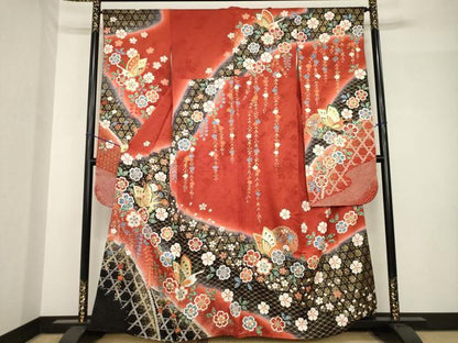 平和屋着物●豪華振袖　駒刺繍　花蝶文　金彩　正絹　逸品　AABH5823ck