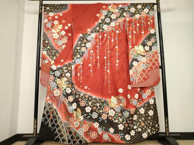 平和屋着物●豪華振袖　駒刺繍　花蝶文　金彩　正絹　逸品　AABH5823ck