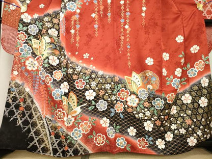 平和屋着物●豪華振袖　駒刺繍　花蝶文　金彩　正絹　逸品　AABH5823ck