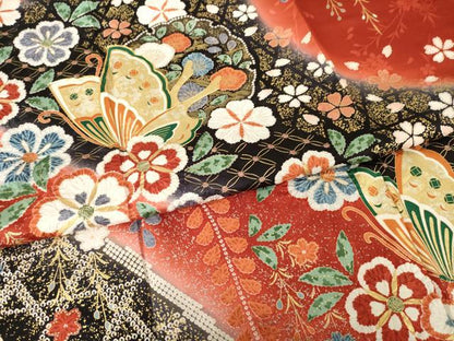平和屋着物●豪華振袖　駒刺繍　花蝶文　金彩　正絹　逸品　AABH5823ck