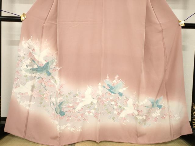 平和屋着物●豪華色留袖　友禅　飛鶴花文　正絹　逸品　AABH5825ck