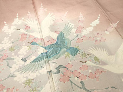 平和屋着物●豪華色留袖　友禅　飛鶴花文　正絹　逸品　AABH5825ck