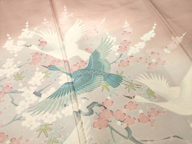 平和屋着物●豪華色留袖　友禅　飛鶴花文　正絹　逸品　AABH5825ck