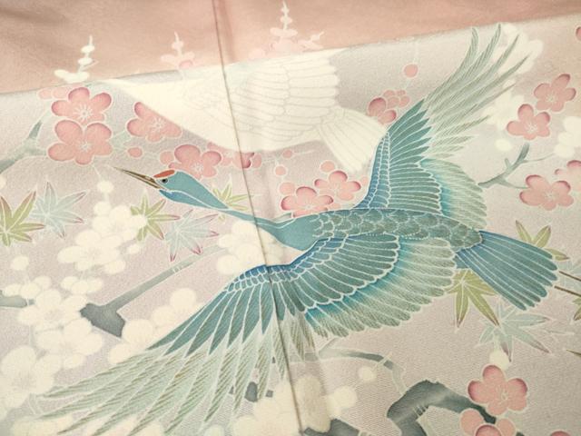 平和屋着物●豪華色留袖　友禅　飛鶴花文　正絹　逸品　AABH5825ck