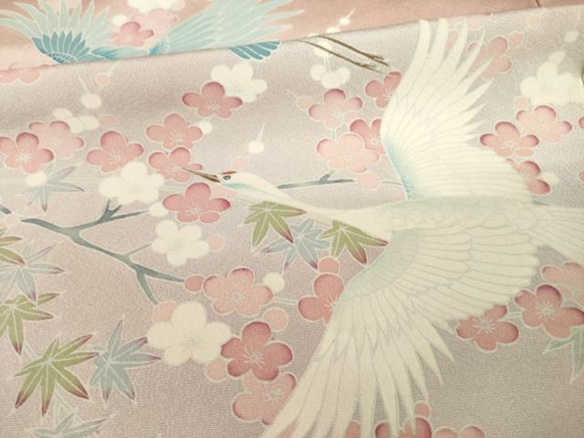 平和屋着物●豪華色留袖　友禅　飛鶴花文　正絹　逸品　AABH5825ck
