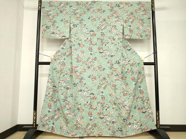 平和屋着物●上質な小紋　型染め　松竹梅　正絹　逸品　未使用　AABH5827ck