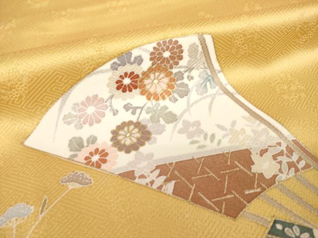 平和屋着物●訪問着　友禅　駒刺繍　扇面花蝶文　暈し染め　金彩　正絹　逸品　AABH5832ck