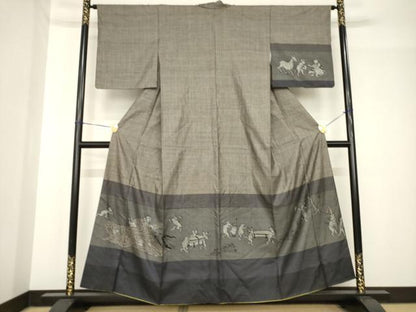 平和屋着物●本場大島紬　染大島　訪問着　鳥獣戯画　正絹　逸品　AABH5836ck