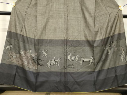 平和屋着物●本場大島紬　染大島　訪問着　鳥獣戯画　正絹　逸品　AABH5836ck