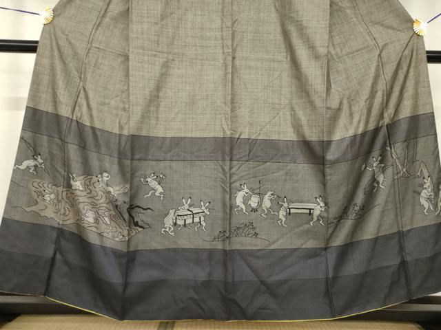 平和屋着物●本場大島紬　染大島　訪問着　鳥獣戯画　正絹　逸品　AABH5836ck