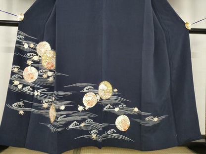 平和屋着物●訪問着　友禅　駒刺繍　雪輪花文　金彩　正絹　逸品　AABH5842ck