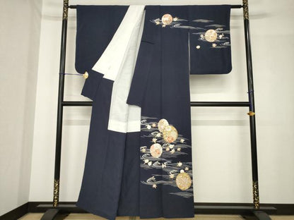平和屋着物●訪問着　友禅　駒刺繍　雪輪花文　金彩　正絹　逸品　AABH5842ck
