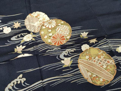 平和屋着物●訪問着　友禅　駒刺繍　雪輪花文　金彩　正絹　逸品　AABH5842ck