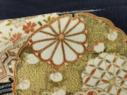 平和屋着物●訪問着　友禅　駒刺繍　雪輪花文　金彩　正絹　逸品　AABH5842ck
