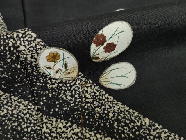 平和屋着物●訪問着　紬地　草花文　金彩　ロング丈　正絹　逸品　AABH5843ck