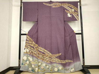 平和屋着物●訪問着　辻が花　草花文　暈し染め　金彩　正絹　逸品　AABH5848ck