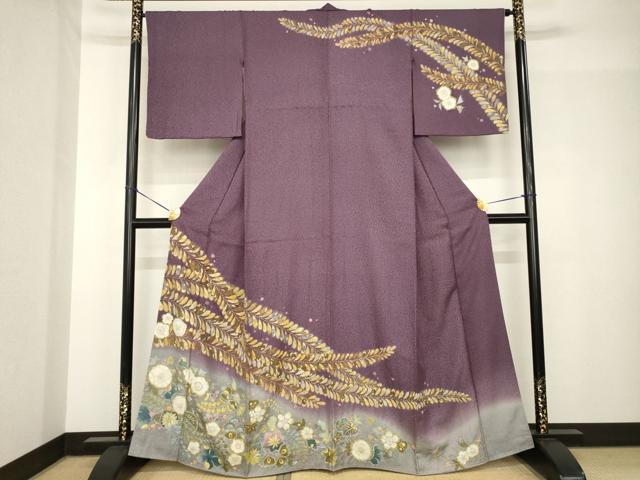 平和屋着物●訪問着　辻が花　草花文　暈し染め　金彩　正絹　逸品　AABH5848ck