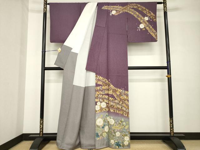 平和屋着物●訪問着　辻が花　草花文　暈し染め　金彩　正絹　逸品　AABH5848ck