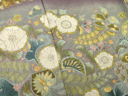 平和屋着物●訪問着　辻が花　草花文　暈し染め　金彩　正絹　逸品　AABH5848ck