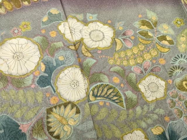 平和屋着物●訪問着　辻が花　草花文　暈し染め　金彩　正絹　逸品　AABH5848ck