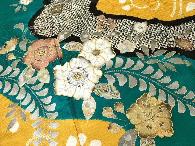 平和屋着物●豪華振袖　辻が花　駒刺繍　絞り　流水花文　金彩　正絹　逸品　AABH5850ck