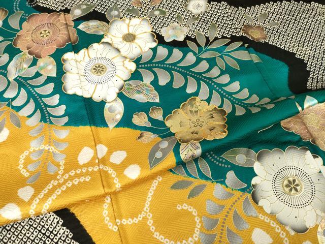 平和屋着物●豪華振袖　辻が花　駒刺繍　絞り　流水花文　金彩　正絹　逸品　AABH5850ck
