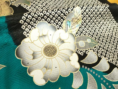 平和屋着物●豪華振袖　辻が花　駒刺繍　絞り　流水花文　金彩　正絹　逸品　AABH5850ck