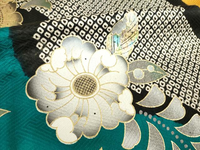平和屋着物●豪華振袖　辻が花　駒刺繍　絞り　流水花文　金彩　正絹　逸品　AABH5850ck