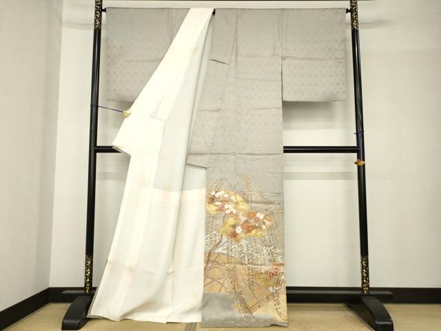 平和屋着物●豪華色留袖　駒刺繍　渡り橋地紙花文　金彩　正絹　逸品　AABH5851ck