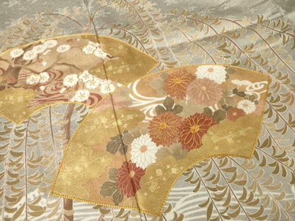 平和屋着物●豪華色留袖　駒刺繍　渡り橋地紙花文　金彩　正絹　逸品　AABH5851ck