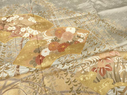 平和屋着物●豪華色留袖　駒刺繍　渡り橋地紙花文　金彩　正絹　逸品　AABH5851ck