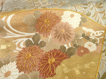 平和屋着物●豪華色留袖　駒刺繍　渡り橋地紙花文　金彩　正絹　逸品　AABH5851ck