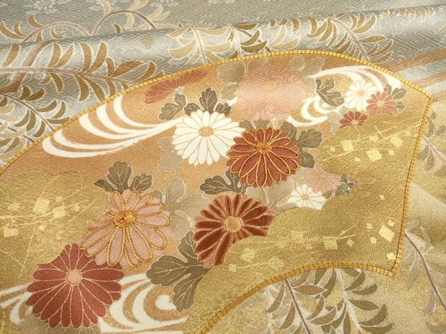 平和屋着物●豪華色留袖　駒刺繍　渡り橋地紙花文　金彩　正絹　逸品　AABH5851ck