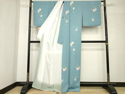 平和屋着物●上質な小紋　色紙花文　正絹　逸品　AABH5855ck