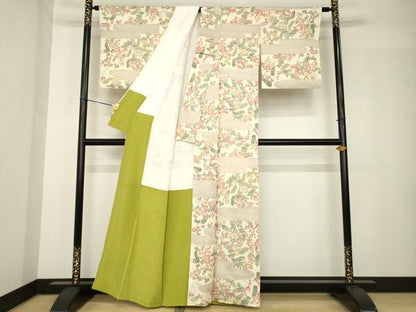 平和屋着物●お召　エ霞草花文　正絹　逸品　AABH5856ck