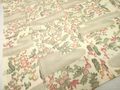 平和屋着物●お召　エ霞草花文　正絹　逸品　AABH5856ck